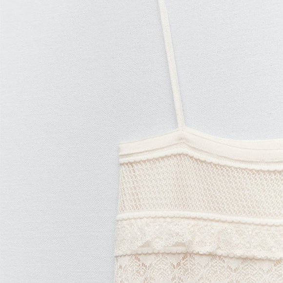 NWT ZARA POINTELLE KNIT LONG DRESS ECRU - REF. 3859/007 S, M - Picture 5 of 5